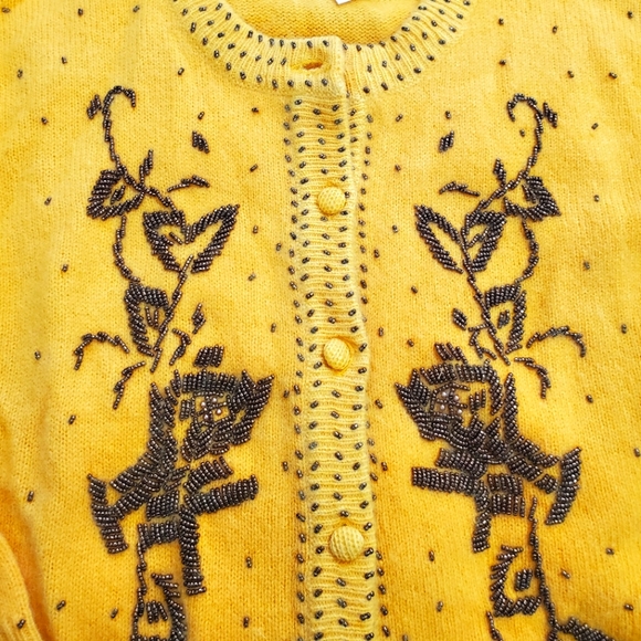 Alain Manoukian Yellow Cardigan with Bronze Beaded Embellishment Size S/M - Picture 2 of 8